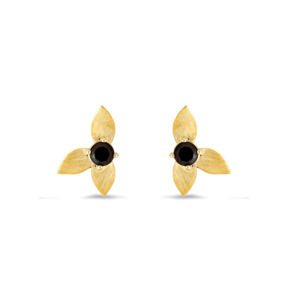 Material: 10ct yellow gold - 420 hallmarked. Finish: Matte finish. Gemstone: 2 x round dark red garnet (1.20ct). Style: Romantic glam / day & night. Gross Weight: 4.33 grams. Closure: Push post - suitable for pierced ears only. Dimensions: 16mm