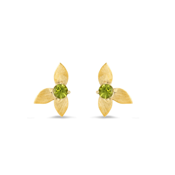 Material: 10ct yellow gold - 420 hallmarked. Gemstone: 2 x round peridot (1.02ct). Finish: Matte finish. Style: Romantic glam / day & night. Gross Weight: 4.33 grams. Closure: Push post - suitable for pierced ears only. Dimensions: 16mm