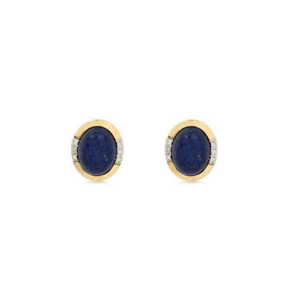 Metal: 9ct yellow gold - 375 hallmarked. Gemstone: 2 x oval cabochon lapis lazuli  (4.60ct)