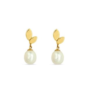 Demeter’s Hope Leaf Pearl Drop Earrings