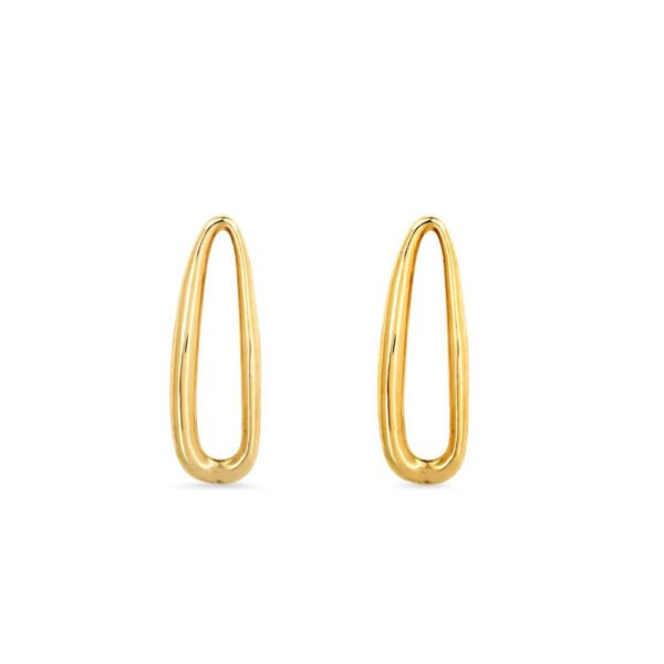 Metal: 9ct yellow gold - 375 hallmarked. Finish: Highly polished. Style: Modern classic elongated open earrings. Closure: Push post - suitable for pierced ears only. Gross Weight: 2.60 grams. Dimensions:  25 x 8mm