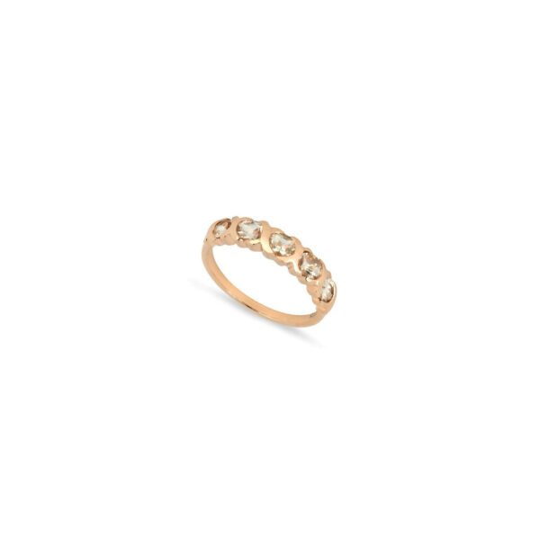 Metal: 9ct rose gold - 375 hallmarked. Finish: Highly polished. Style - Classic glam - half eternity band. Gemstone: 5 x oval pink morganite  (0.71ct). Gross Weight: 2.15 grams