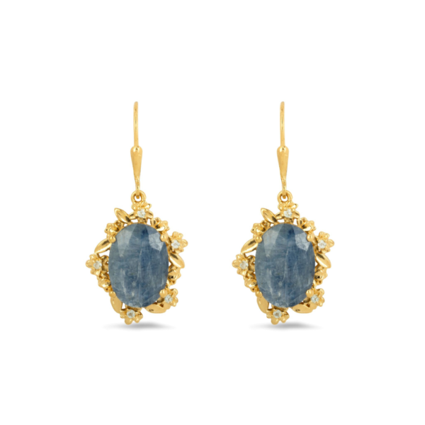 Material: 925 Sterling Silver - 14ct yellow gold plating. Gemstone: 2 x oval blue kyanite (16.80ct)