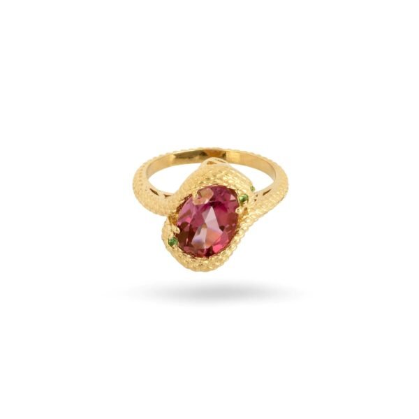 Metal: 925 Sterling Silver - 14ct yellow gold plating. Gemstone: 1 x oval faceted pink topaz (2.40ct)