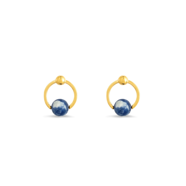 Metal: 925 Sterling Silver - 14ct gold plating. Gemstone: 2 x round sodalite (3.30ct). Finish: Highly polished. Style: Modern casual. Dimensions: 16 x12mm. Closure: Push post - suitable for pierced ears only. Gross Weight: 2 grams