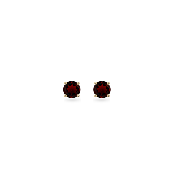 Metal: 9ct yellow gold. Gemstone: 2 x round faceted garnet (0.72ct). Finish: Highly polished. Style: Minimalist. Closure: Push post - suitable for pierced ears only. Gross Weight: 0.69 grams. Dimensions:  5 x 5mm