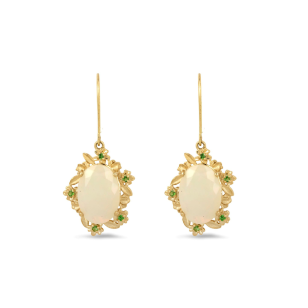 Material: 10ct yellow gold - 420 hallmarked. Gemstone: 2 x oval white Ethiopian opal (7ct)